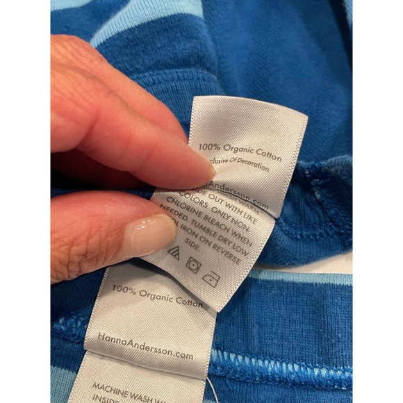 Hanna Andersson Boys Long John 2-Piece Pajama Set Size 10 Blue Stripe Shark - Picture 4 of 7